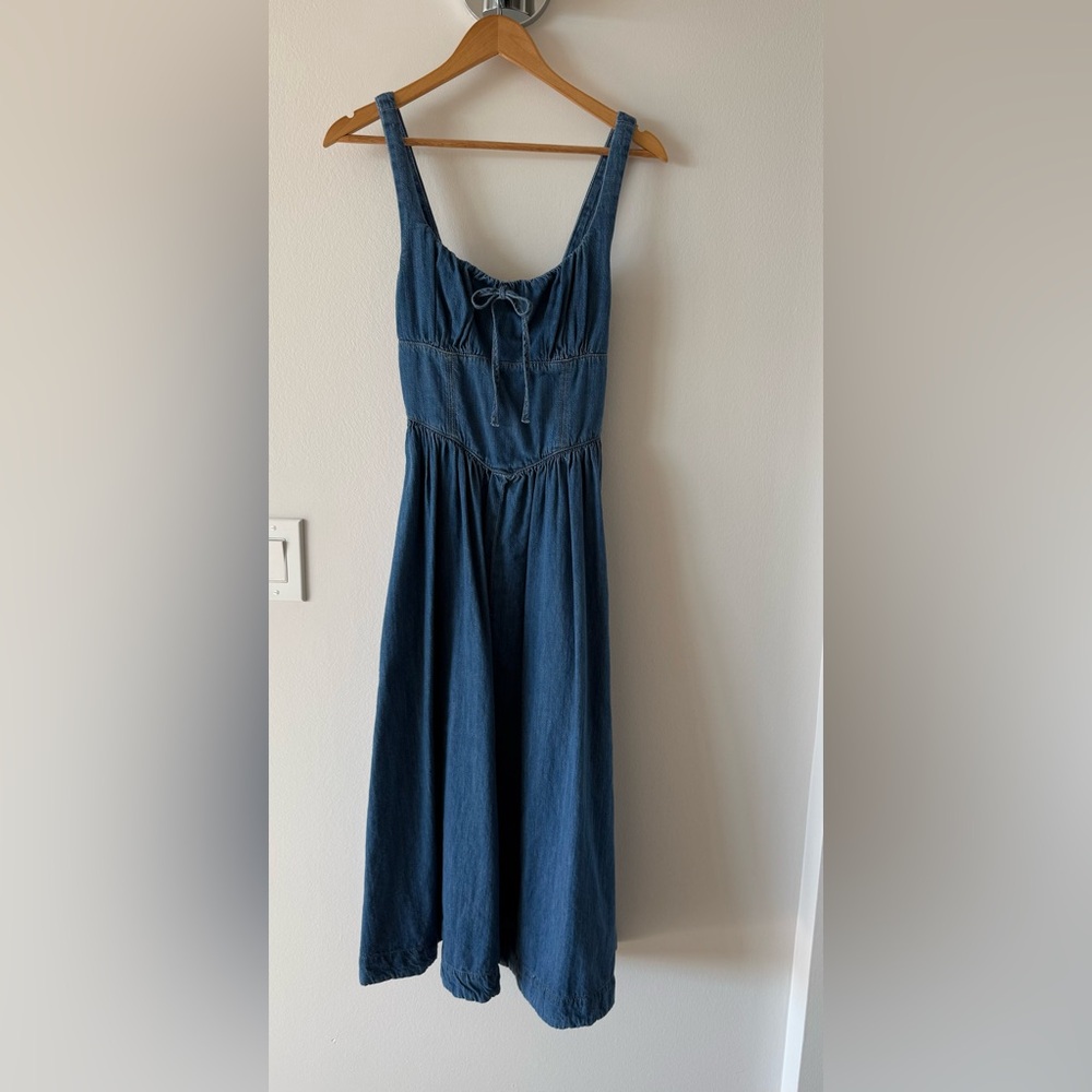 Reformation Baila Denim Fit & Flare Midi Dress - Picture 2 of 5